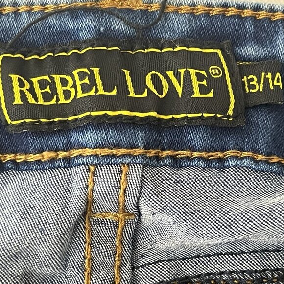 Rebel Love Women Distressed Patch Mid Wash Blue Skinny Stretch Jean Sz 13/14 NWT - Picture 9 of 14